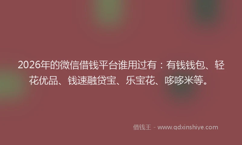 2026年的微信借钱平台谁用过有：有钱钱包、轻花优品、钱速融贷宝、乐宝花、哆哆米等。