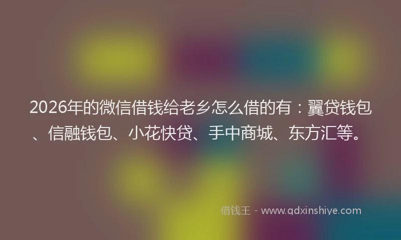 2026年的微信借钱给老乡怎么借的有：翼贷钱包、信融钱包、小花快贷、手中商城、东方汇等。