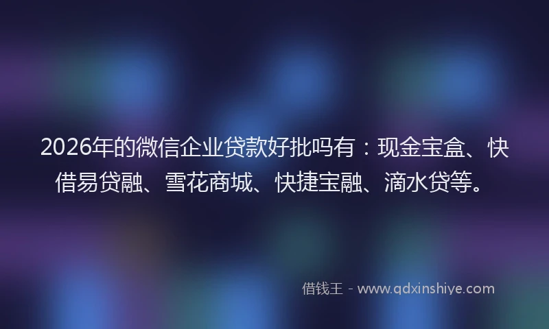 2026年的微信企业贷款好批吗有:现金宝盒、快借易贷融、雪花商城、快捷宝融、滴水贷等。