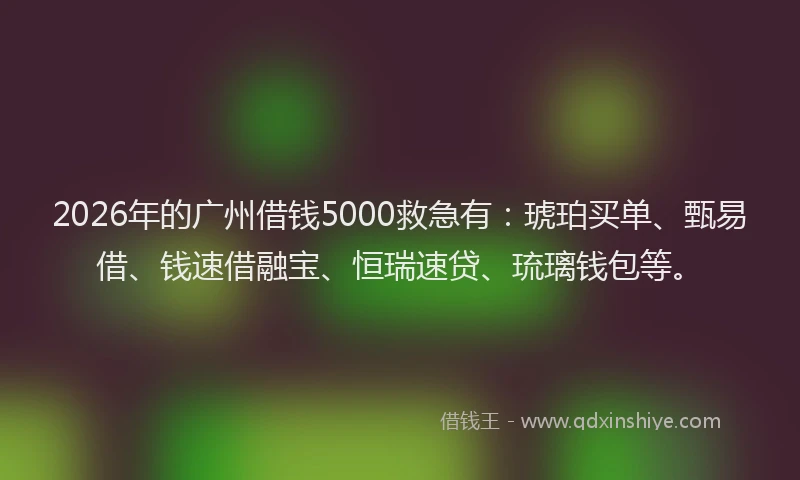 2026年的广州借钱5000救急有：琥珀买单、甄易借、钱速借融宝、恒瑞速贷、琉璃钱包等。