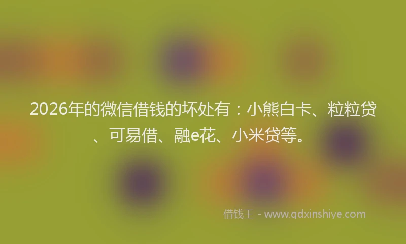 2026年的微信借钱的坏处有:小熊白卡、粒粒贷、可易借、融e花、小米贷等。