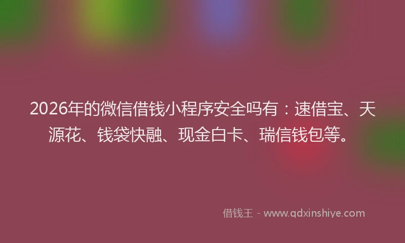 2026年的微信借钱小程序安全吗有：速借宝、天源花、钱袋快融、现金白卡、瑞信钱包等。