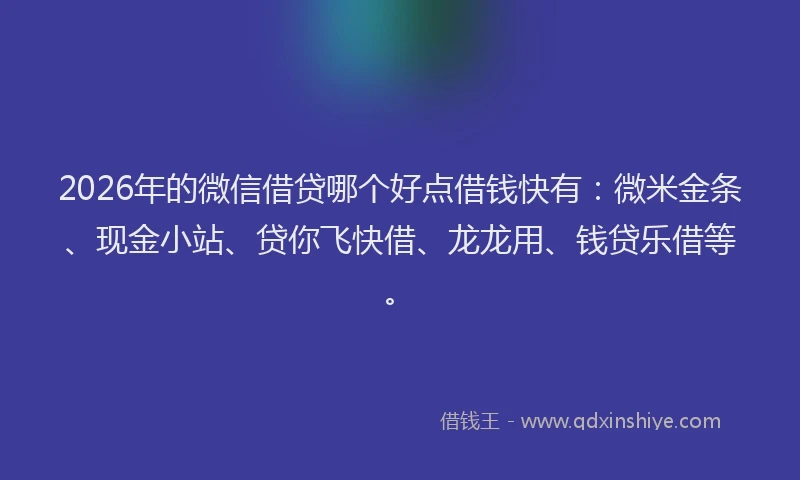 2026年的微信借贷哪个好点借钱快有：微米金条、现金小站、贷你飞快借、龙龙用、钱贷乐借等。