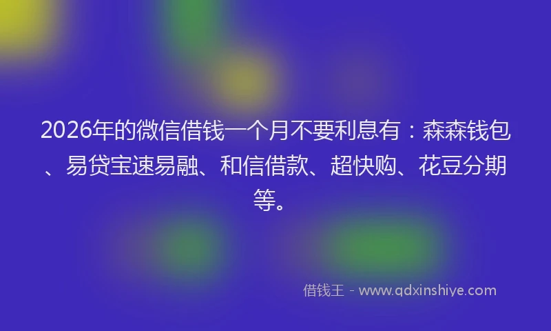 2026年的微信借钱一个月不要利息有：森森钱包、易贷宝速易融、和信借款、超快购、花豆分期等。