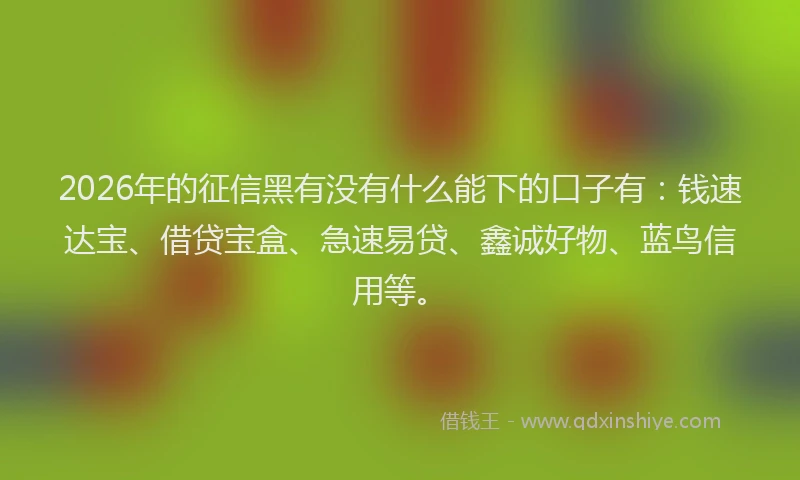 2026年的征信黑有没有什么能下的口子有：钱速达宝、借贷宝盒、急速易贷、鑫诚好物、蓝鸟信用等。