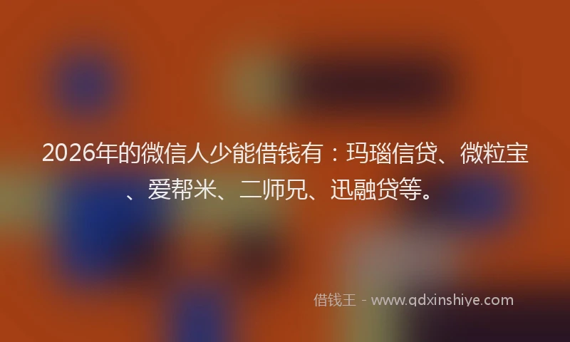 2026年的微信人少能借钱有：玛瑙信贷、微粒宝、爱帮米、二师兄、迅融贷等。