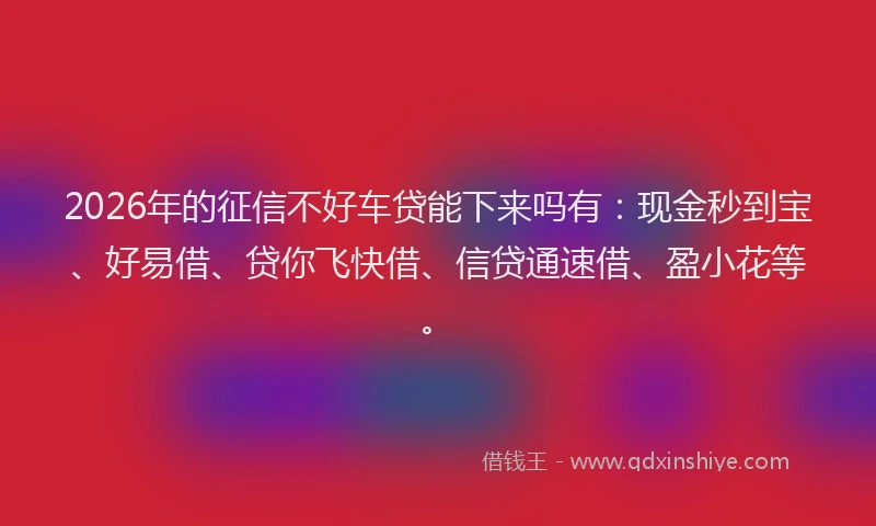 2026年的征信不好车贷能下来吗有:现金秒到宝、好易借、贷你飞快借、信贷通速借、盈小花等。