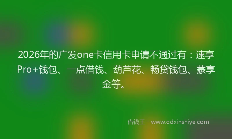 2026年的广发one卡信用卡申请不通过有：速享Pro+钱包、一点借钱、葫芦花、畅贷钱包、蒙享金等。