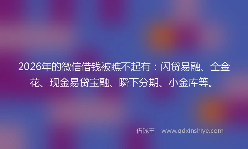 2026年的微信借钱被瞧不起有：闪贷易融、全金花、现金易贷宝融、瞬下分期、小金库等。