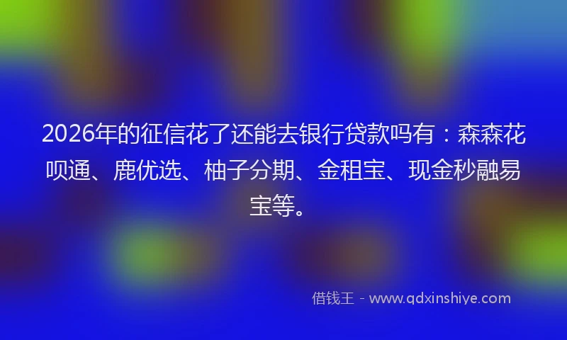 2026年的征信花了还能去银行贷款吗有:森森花呗通、鹿优选、柚子分期、金租宝、现金秒融易宝等。