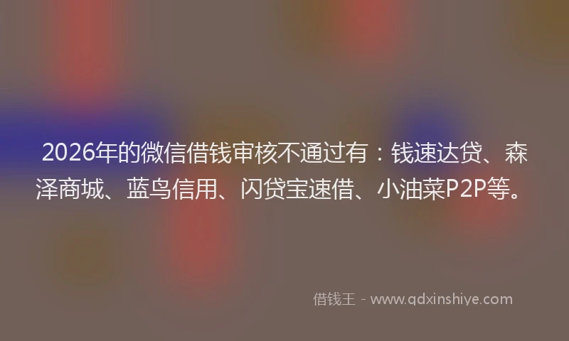 2026年的微信借钱审核不通过有:钱速达贷、森泽商城、蓝鸟信用、闪贷宝速借、小油菜P2P等。
