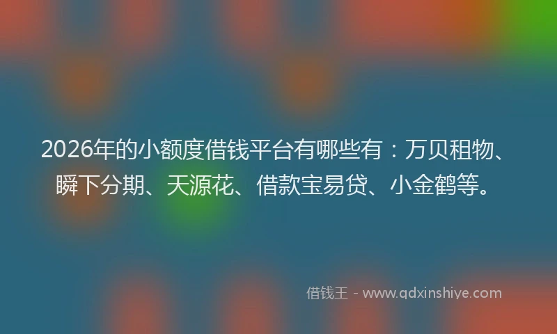 2026年的小额度借钱平台有哪些有：万贝租物、瞬下分期、天源花、借款宝易贷、小金鹤等。