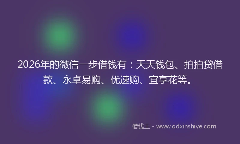 2026年的微信一步借钱有：天天钱包、拍拍贷借款、永卓易购、优速购、宜享花等。