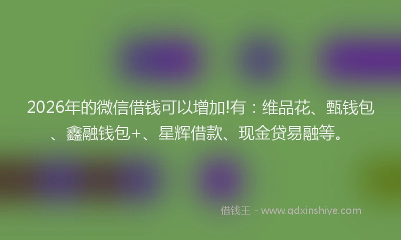 2026年的微信借钱可以增加!有：维品花、甄钱包、鑫融钱包+、星辉借款、现金贷易融等。
