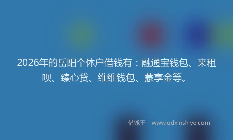 2026年的岳阳个体户借钱有：融通宝钱包、来租呗、臻心贷、维维钱包、蒙享金等。