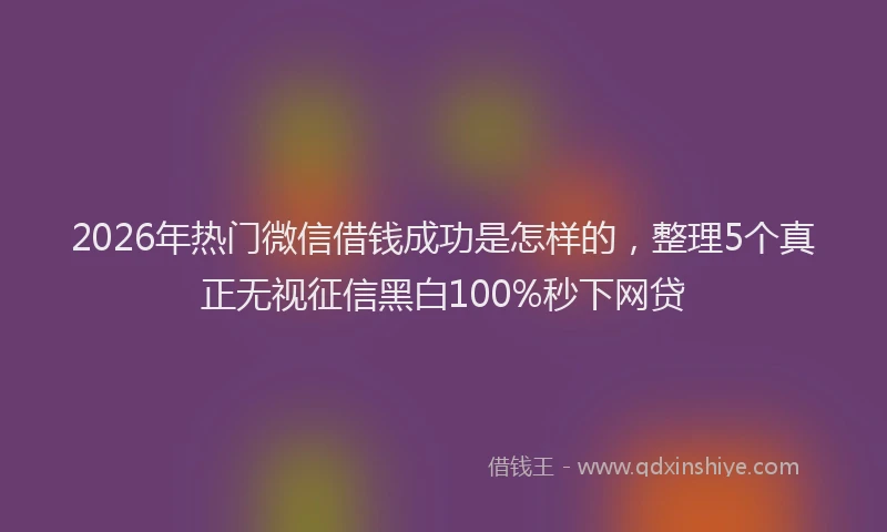 2026年热门微信借钱成功是怎样的，整理5个真正无视征信黑白100%秒下网贷