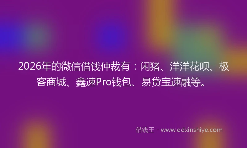 2026年的微信借钱仲裁有：闲猪、洋洋花呗、极客商城、鑫速Pro钱包、易贷宝速融等。