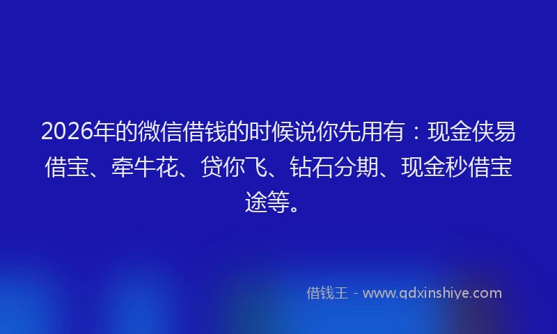 2026年的微信借钱的时候说你先用有：现金侠易借宝、牵牛花、贷你飞、钻石分期、现金秒借宝途等。