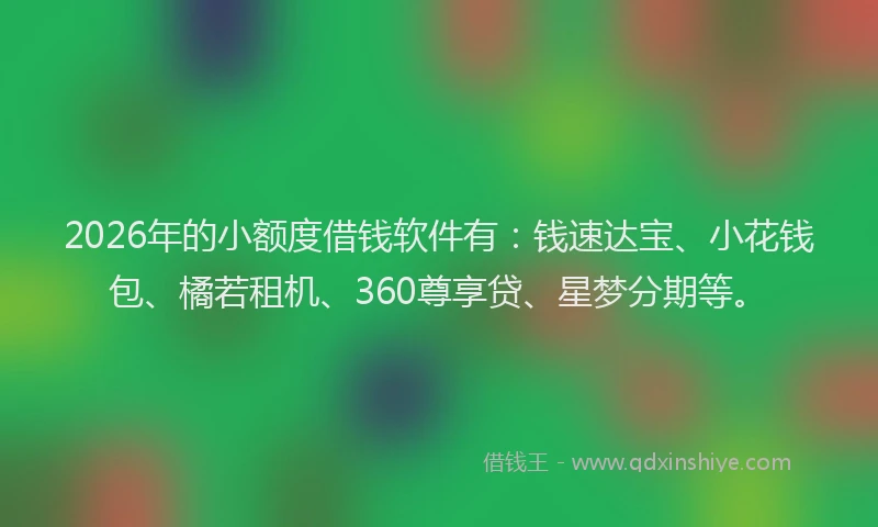 2026年的小额度借钱软件有：钱速达宝、小花钱包、橘若租机、360尊享贷、星梦分期等。