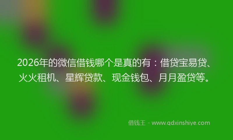 2026年的微信借钱哪个是真的有：借贷宝易贷、火火租机、星辉贷款、现金钱包、月月盈贷等。