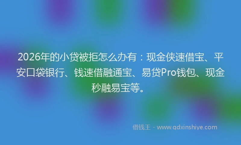 2026年的小贷被拒怎么办有：现金侠速借宝、平安口袋银行、钱速借融通宝、易贷Pro钱包、现金秒融易宝等。
