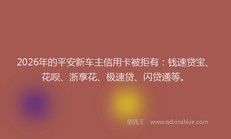 2026年的平安新车主信用卡被拒有：钱速贷宝、花呗、浙享花、极速贷、闪贷通等。