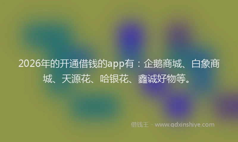 2026年的开通借钱的app有：企鹅商城、白象商城、天源花、哈银花、鑫诚好物等。