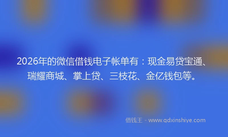 2026年的微信借钱电子帐单有：现金易贷宝通、瑞耀商城、掌上贷、三枝花、金亿钱包等。