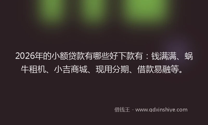 2026年的小额贷款有哪些好下款有:钱满满、蜗牛租机、小吉商城、现用分期、借款易融等。