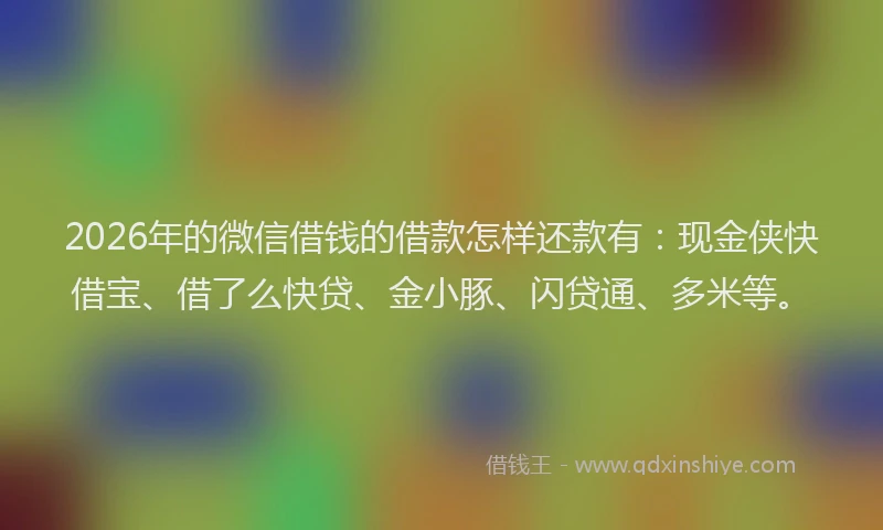 2026年的微信借钱的借款怎样还款有：现金侠快借宝、借了么快贷、金小豚、闪贷通、多米等。