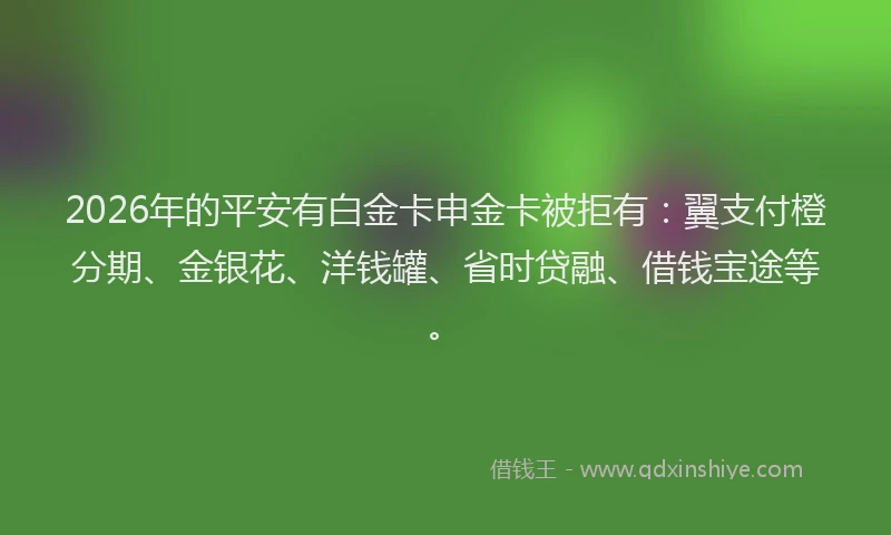 2026年的平安有白金卡申金卡被拒有：翼支付橙分期、金银花、洋钱罐、省时贷融、借钱宝途等。