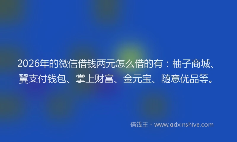 2026年的微信借钱两元怎么借的有：柚子商城、翼支付钱包、掌上财富、金元宝、随意优品等。