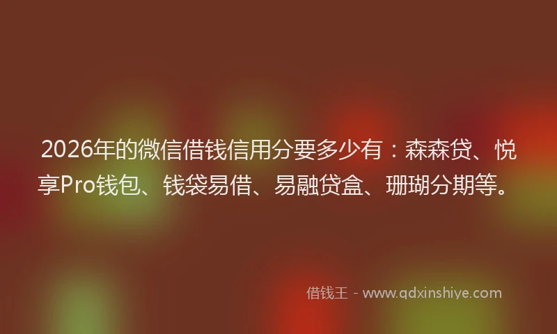 2026年的微信借钱信用分要多少有:森森贷、悦享Pro钱包、钱袋易借、易融贷盒、珊瑚分期等。
