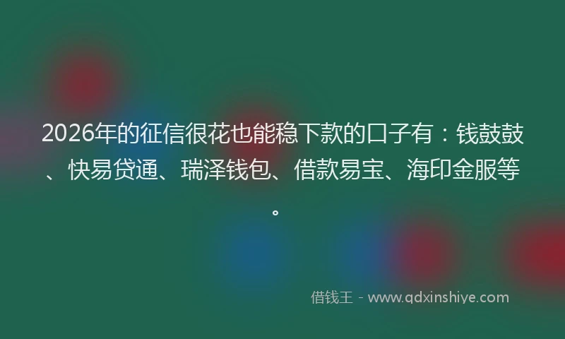 2026年的征信很花也能稳下款的口子有：钱鼓鼓、快易贷通、瑞泽钱包、借款易宝、海印金服等。