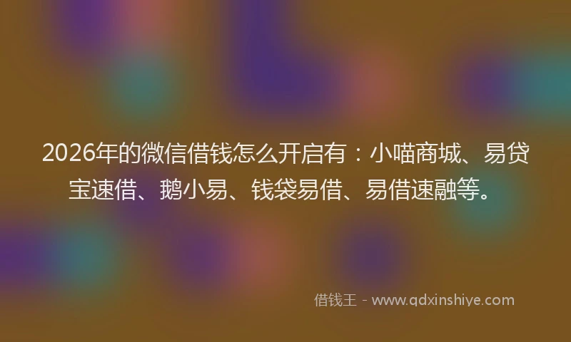 2026年的微信借钱怎么开启有：小喵商城、易贷宝速借、鹅小易、钱袋易借、易借速融等。