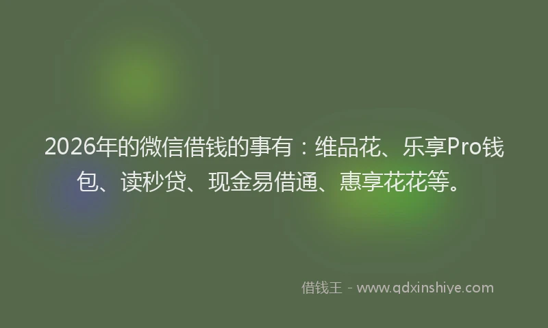 2026年的微信借钱的事有：维品花、乐享Pro钱包、读秒贷、现金易借通、惠享花花等。