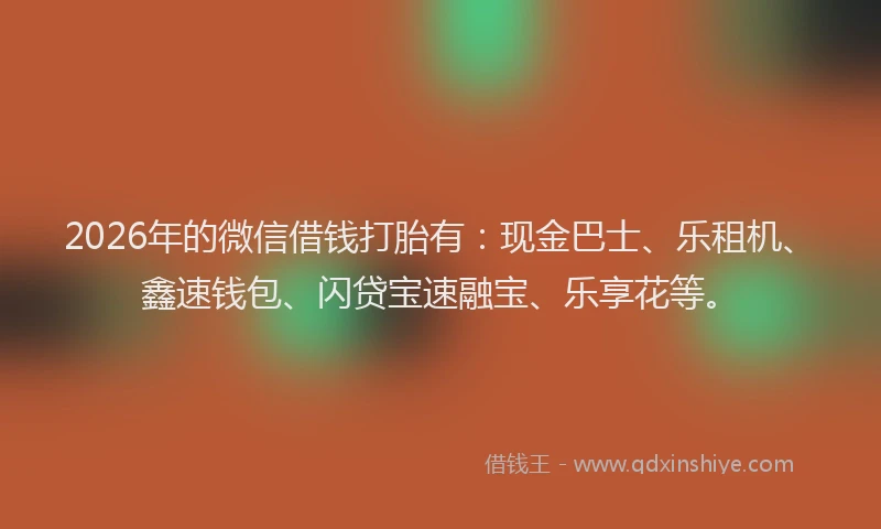 2026年的微信借钱打胎有：现金巴士、乐租机、鑫速钱包、闪贷宝速融宝、乐享花等。