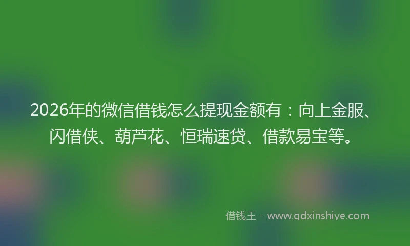 2026年的微信借钱怎么提现金额有：向上金服、闪借侠、葫芦花、恒瑞速贷、借款易宝等。