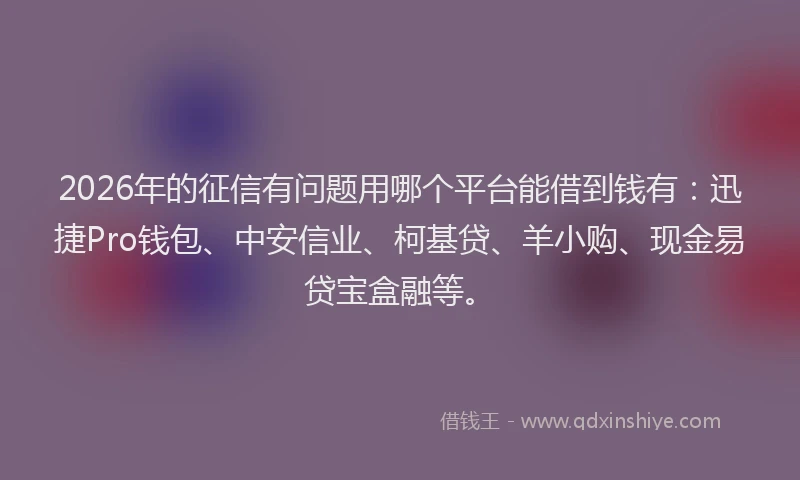 2026年的征信有问题用哪个平台能借到钱有：迅捷Pro钱包、中安信业、柯基贷、羊小购、现金易贷宝盒融等。