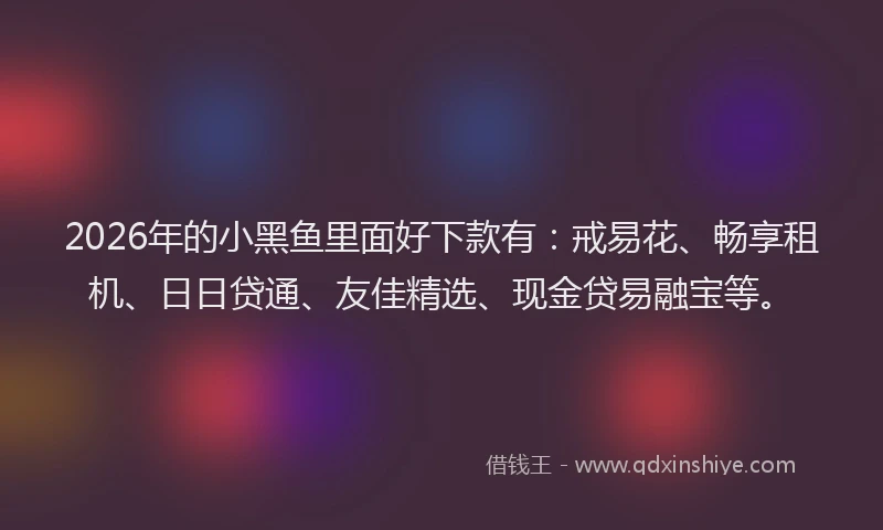 2026年的小黑鱼里面好下款有：戒易花、畅享租机、日日贷通、友佳精选、现金贷易融宝等。