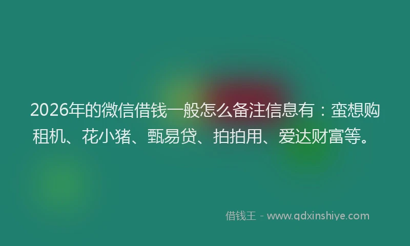 2026年的微信借钱一般怎么备注信息有：蛮想购租机、花小猪、甄易贷、拍拍用、爱达财富等。