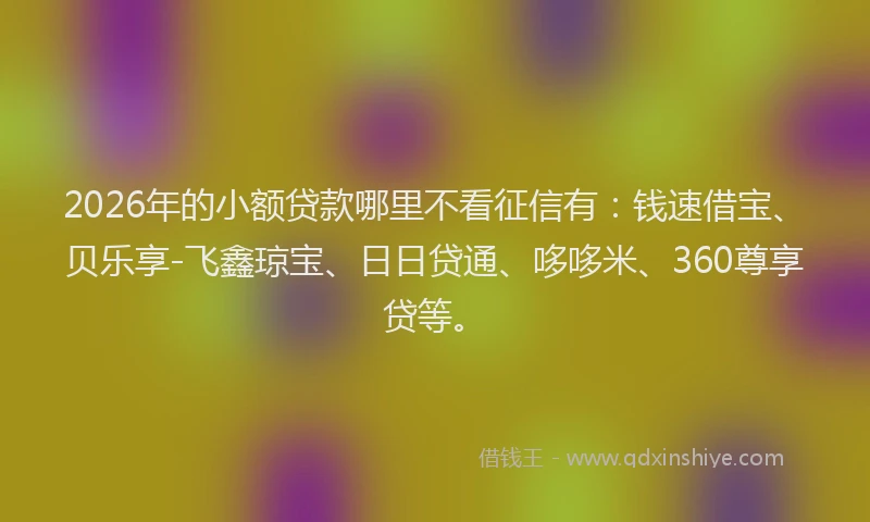 2026年的小额贷款哪里不看征信有:钱速借宝、贝乐享-飞鑫琼宝、日日贷通、哆哆米、360尊享贷等。