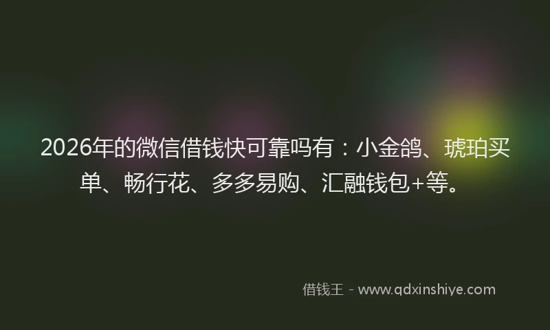 2026年的微信借钱快可靠吗有:小金鸽、琥珀买单、畅行花、多多易购、汇融钱包+等。