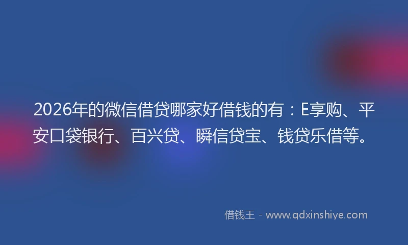 2026年的微信借贷哪家好借钱的有：E享购、平安口袋银行、百兴贷、瞬信贷宝、钱贷乐借等。
