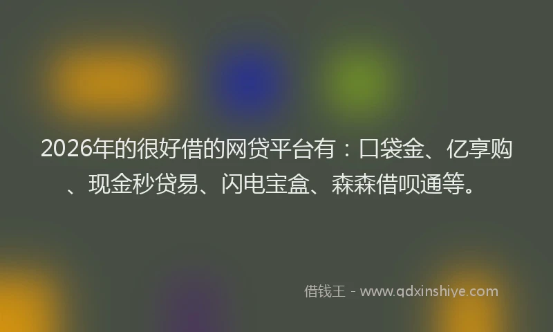 2026年的很好借的网贷平台有：口袋金、亿享购、现金秒贷易、闪电宝盒、森森借呗通等。