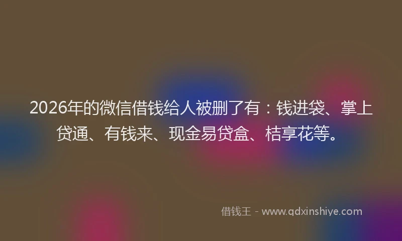 2026年的微信借钱给人被删了有：钱进袋、掌上贷通、有钱来、现金易贷盒、桔享花等。