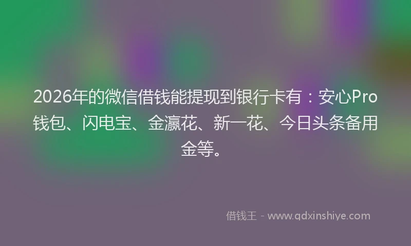 2026年的微信借钱能提现到银行卡有：安心Pro钱包、闪电宝、金瀛花、新一花、今日头条备用金等。