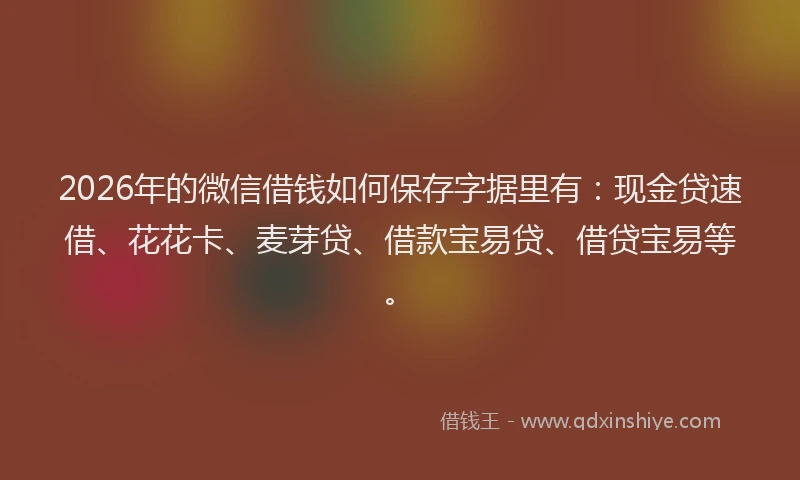 2026年的微信借钱如何保存字据里有：现金贷速借、花花卡、麦芽贷、借款宝易贷、借贷宝易等。