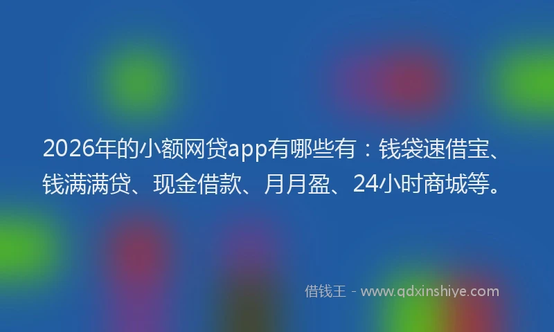 2026年的小额网贷app有哪些有：钱袋速借宝、钱满满贷、现金借款、月月盈、24小时商城等。
