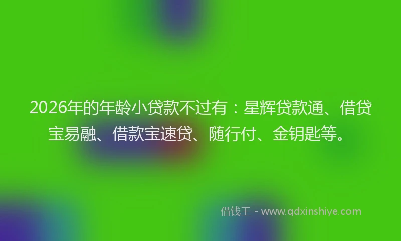 2026年的年龄小贷款不过有：星辉贷款通、借贷宝易融、借款宝速贷、随行付、金钥匙等。